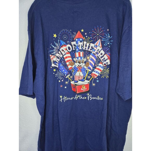 Buc-ee's Shirt Mens 3XL Blue Land of the Free Beaver Patriotic USA Graphic Tee - Picture 2 of 7
